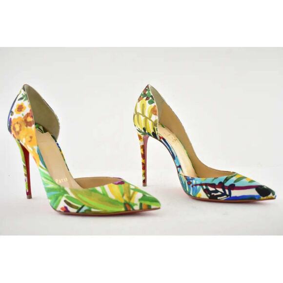 Christian Louboutin Iriza 100 Crepe Satin Fleuri Floral Pointed Toe Heel Pump 35 - Picture 4 of 12